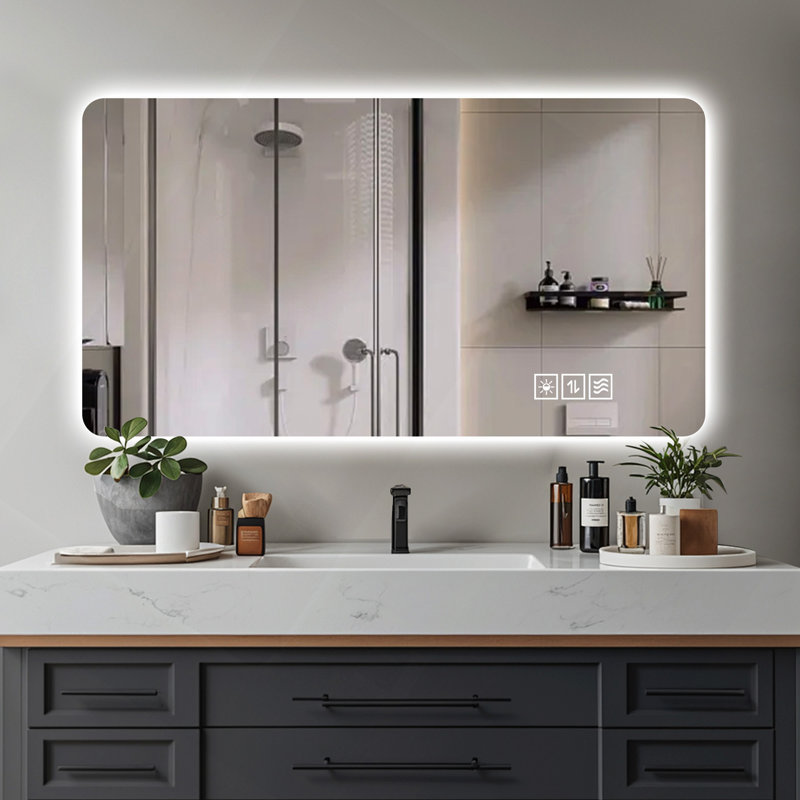 Miroir d'éclairage mural à DEL / miroir de salle de bain / miroir pleine grandeur / miroir de maquillage, éclairage tricolore, gradateur, étanche IP44, antibuée, interrupteur tactile