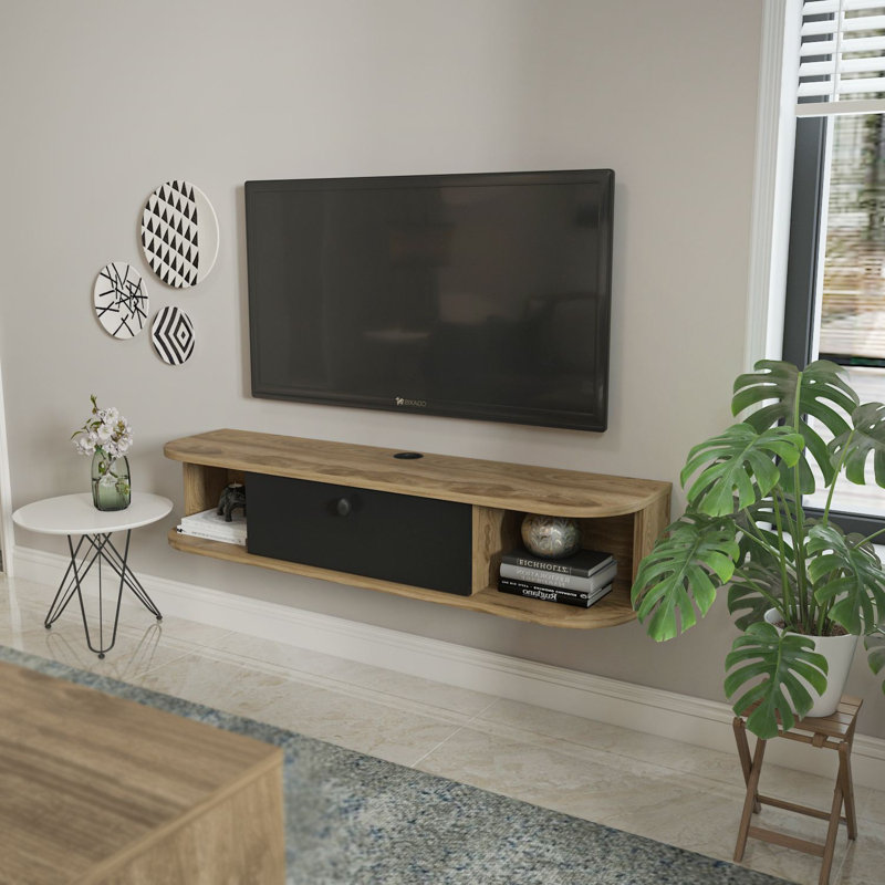 Meuble télé Bruce, chêne noir et noir, 47,2 x 9,2 x 23,4 pouces Bruce | 100% panneau de particules enduit de mélamine, épaisseur: 0,7 pouce | Design élégant et fonctionnel, parfait pour le salon et les espaces de divertissement, assemblage facile