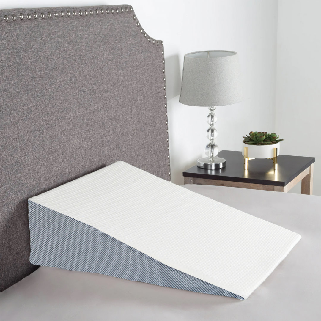 12-Inch Bed Wedge Pillow With High Density Foam, Stylish Chic Jacquard Cover, Wedge Pillow For Sleeping, Reading, Watching TV, White Alwyn Home
