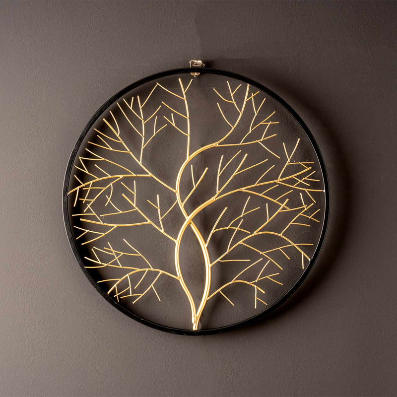 Black & Gold Tree Wall Decoration for Living Room, Metal Roung Wall Decor, 50cm H x 50cm D x 2.5cm D