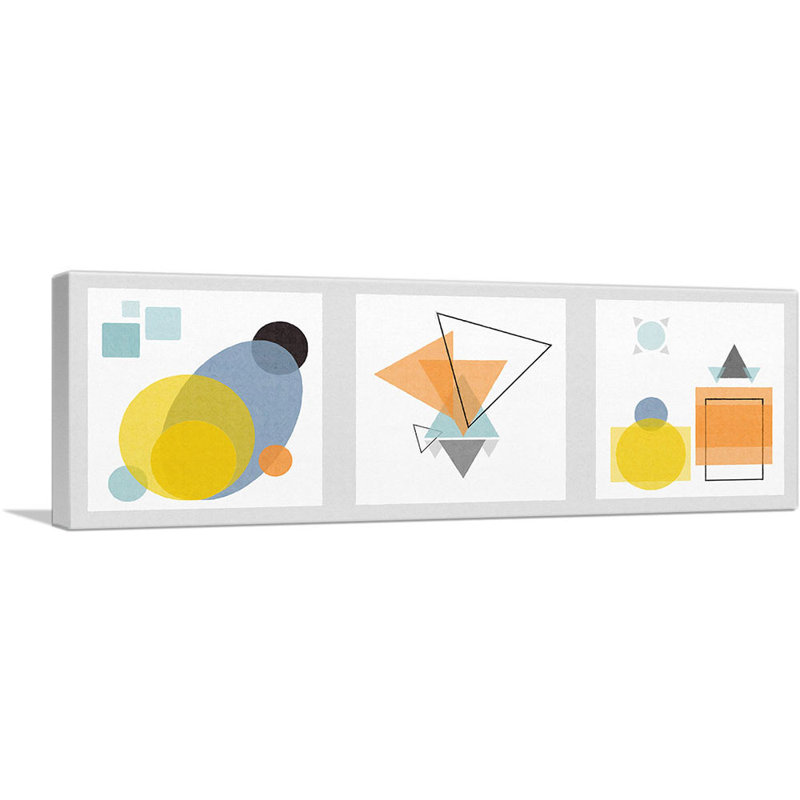 Mid-Century Modern Circles, Triangles - Reproduction d'art graphique panoramique sur toile tendue