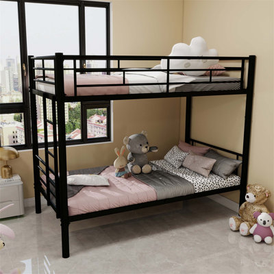 Metal Bunk Bed, Metal Structure Bedframe With Ladders & Guardrail,Convertible 2 Beds,No Spring Box Required