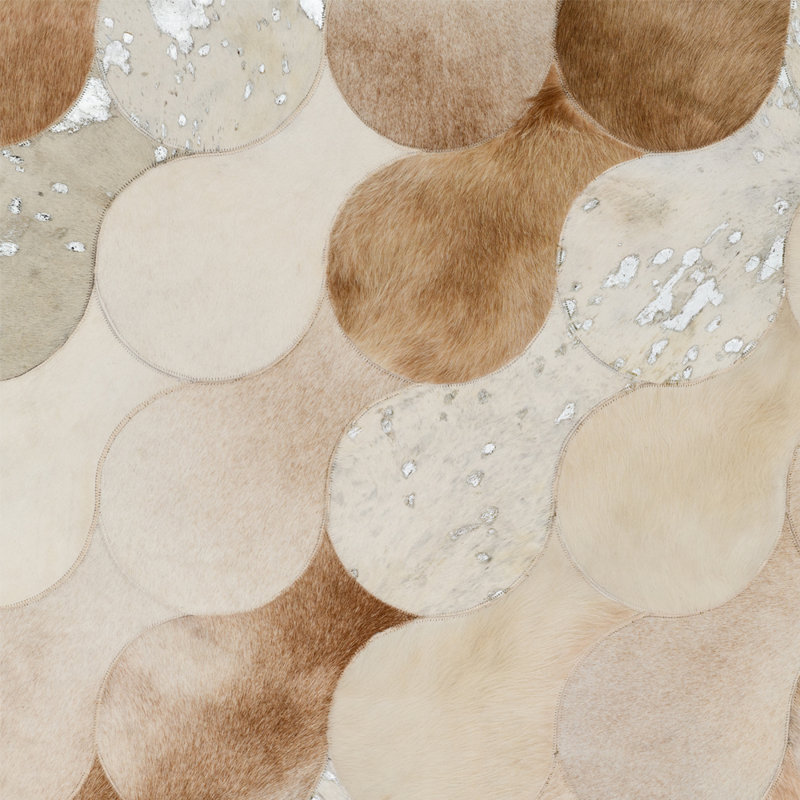 Art Hide X Greg Natale Cowhide Block Print Area Rug in Cream, Rectangle 10' x 14'