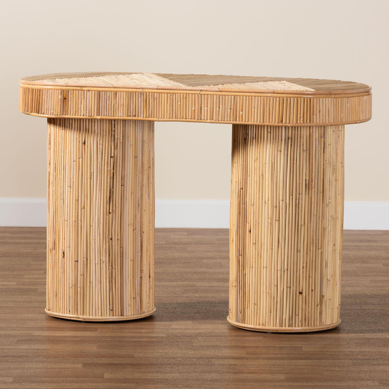 Iryna Natural Rattan and Wood Bohemian Console Table
