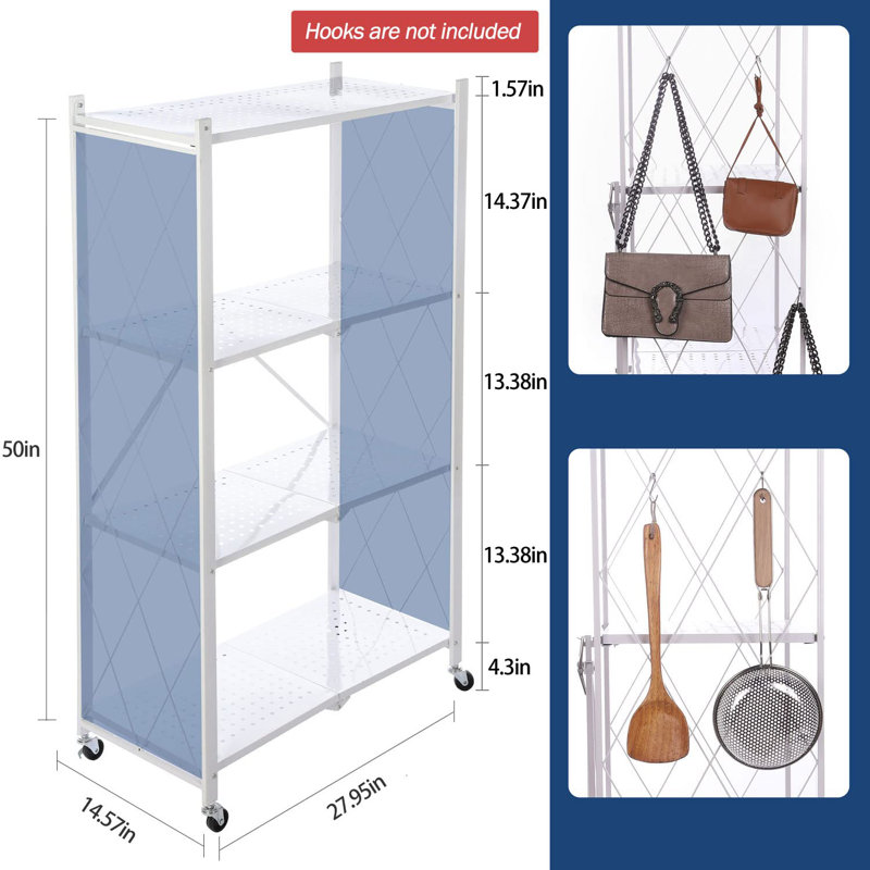Aleander 27.95'' W Steel Shelving Unit with Wheels, White