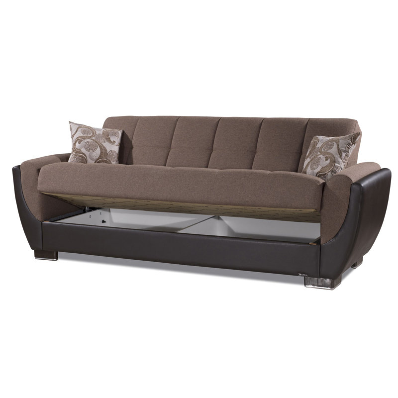 Canapé-lit rembourré convertible avec rangement, Marron foncé