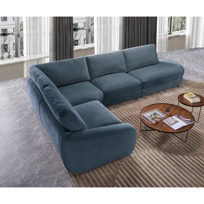Upholstered Fabric Modular Sectional Sofa With Elegant Curved Design Chaise, 34.5" H x 142.5" W x 95" D