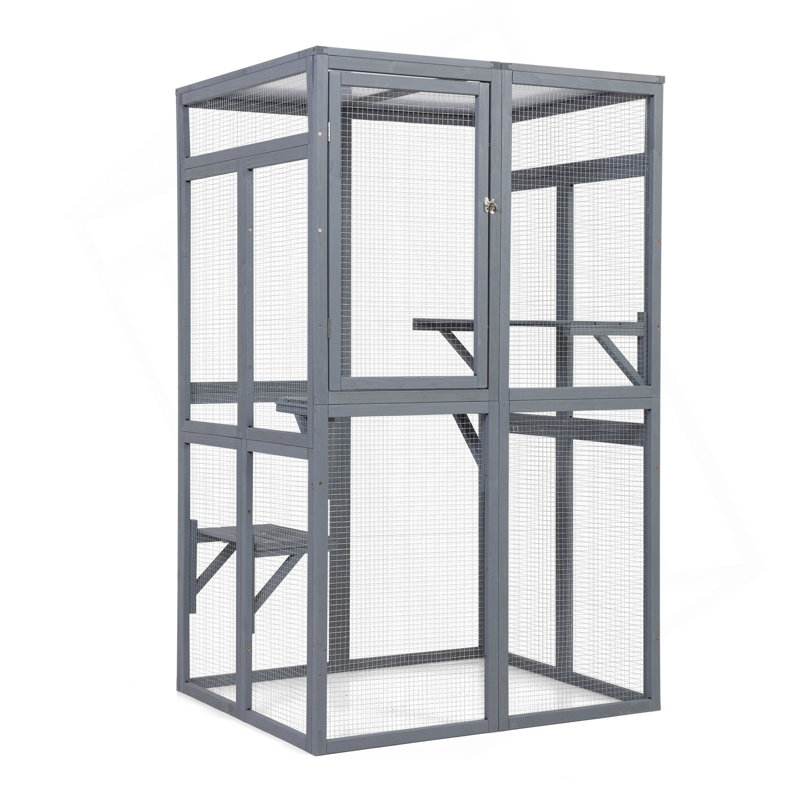 Catio en bois, enclos pour chat extérieur, maison pour chat avec plateformes, planche de soleil, hamac, porte, cage de chaton