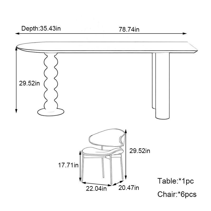Ensemble de table de salle à manger Living Home Home, H 29,52 po x L 78,74 po x l 35,43 po