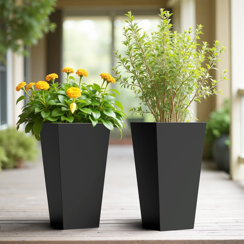Jardinières rectangulaires en métal pour plantes d'extérieur, Noir