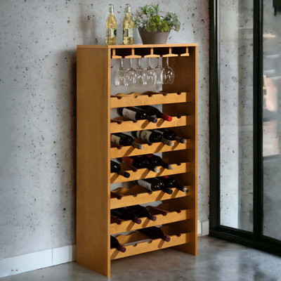Justin Transitional Rectangular 35-Bottle Floor Wine Bottle & Glass Rack in Oak by Prep & Savour