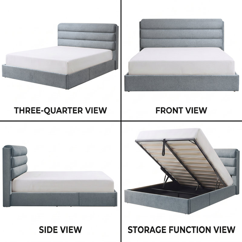 Upholstered Lift-Up Storage Platform Bed, King, Baby Blue