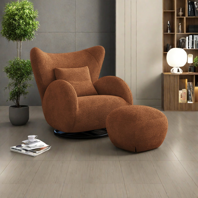 Comfortable rotatable recliner chair, Brown Chenille