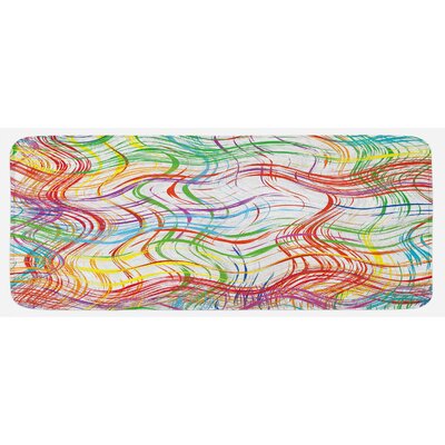 Wavy Thin Stripes Colorful Pattern Retro Geometric Elements Grid With Curved Lines Multicolor Kitchen Mat -  East Urban Home, D43C3EC72E8E49EA975D975824207DE2