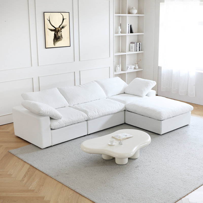 Canapé modulaire 4 pièces Kenda, Mélange de lin blanc