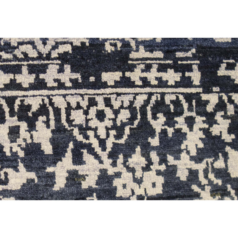 Tapis bleu foncé et bleu clair noué à la main de haute qualité