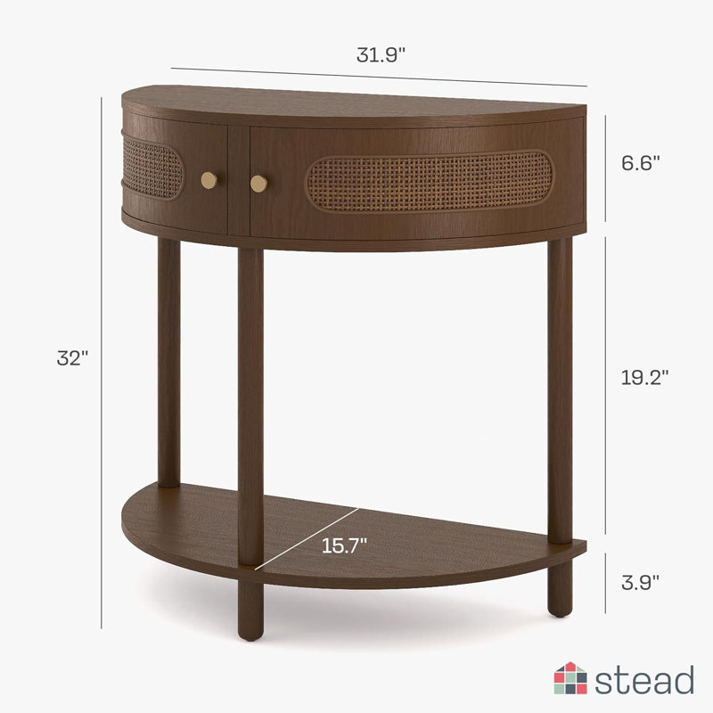 Latitude Run® Stead Rattan Half Moon Console Table, Small Entry Table ...
