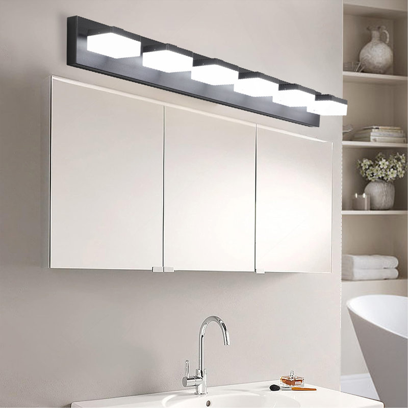 Luminaire de salle de bain moderne à miroir noir à 6 lumières DEL pour salles de bain et tables de maquillage