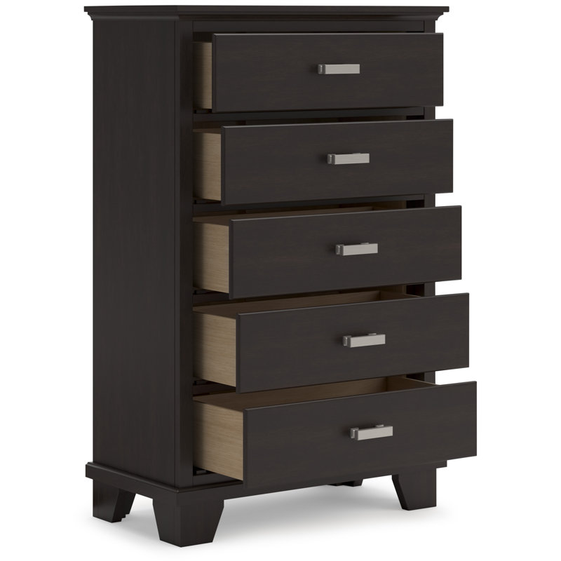 Brown Contemporary 5-Drawer Chest with Dovetail Drawer