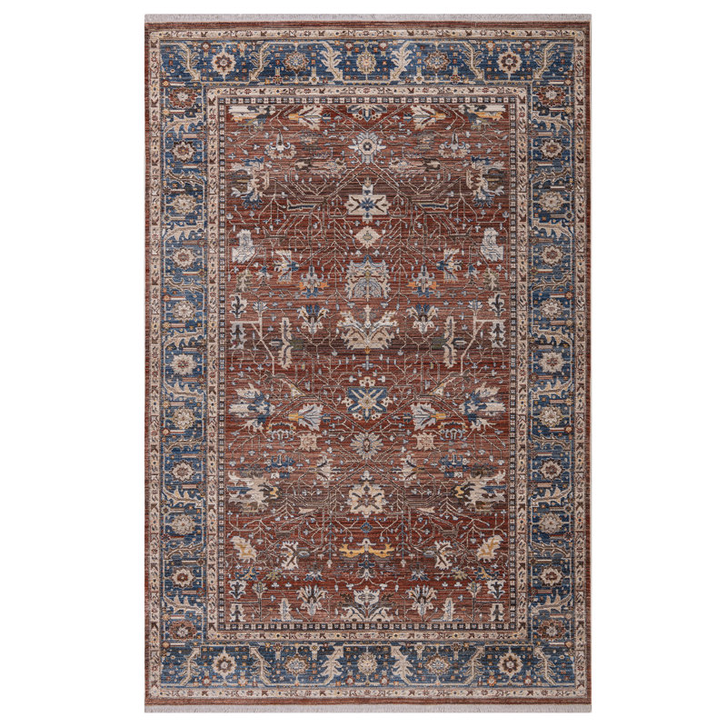 Tapis rouge / bleu Lorcan, Rectangulaire 9 pi 1 po x 12 pi 9 po