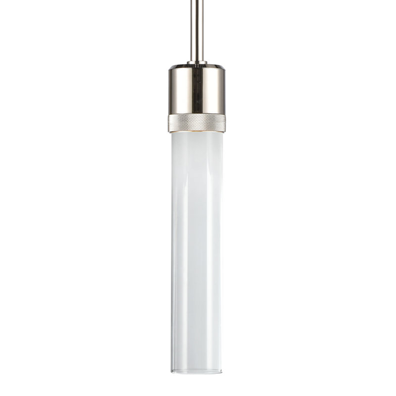 3" LED 3CCT Cylindrical Pendant Light, 12" Clear Glass And Matte White With Aged Brass Finish, 65.13" H x 2.75" W x 2.75" D