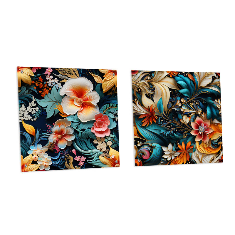 Farrel - Ensemble de 2 abstraites murales en acrylique, H 16 po x l 33 po