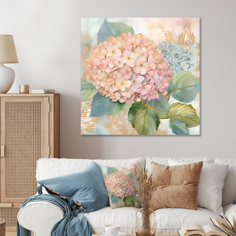 Rétro bouquet d'hortensias rétro pastel I sur toile, H 24 po x l 24 po, Toile tendue