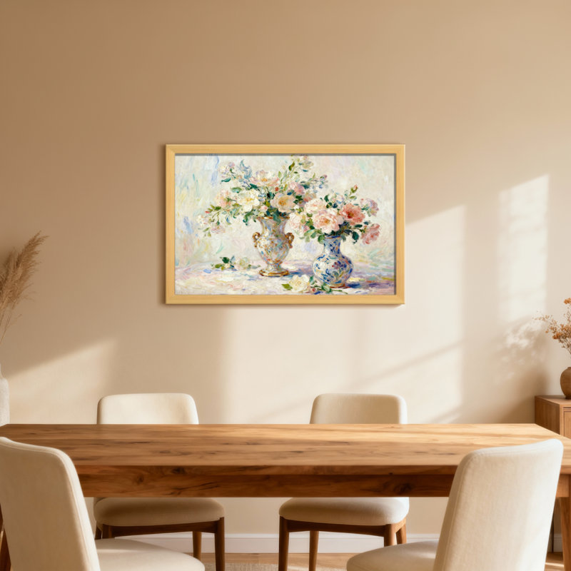 Vases floraux avec roses et feuilles, H 20 po x l 30 po, Toile tendue, Ne s’applique pas