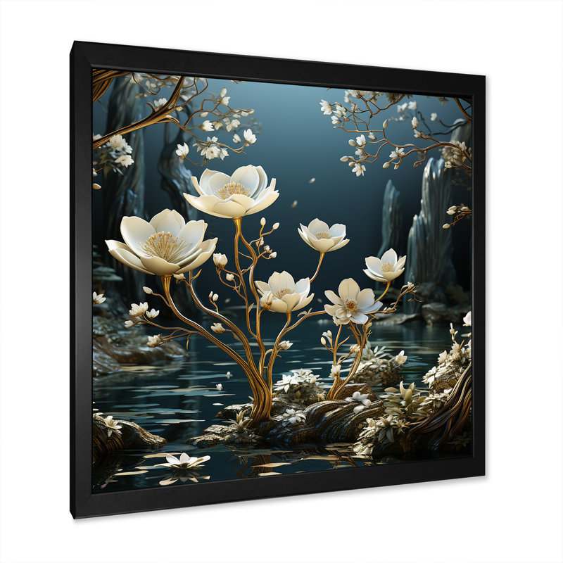 Rivière dorée dorée, H 36 po x l 36 po x P 1,5 po, Cadre simple noir