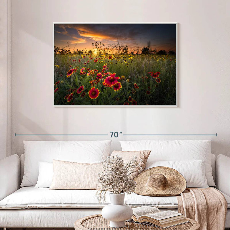 Aube au champ de fleurs, Cadre flottant blanc, 43 po x 29 po