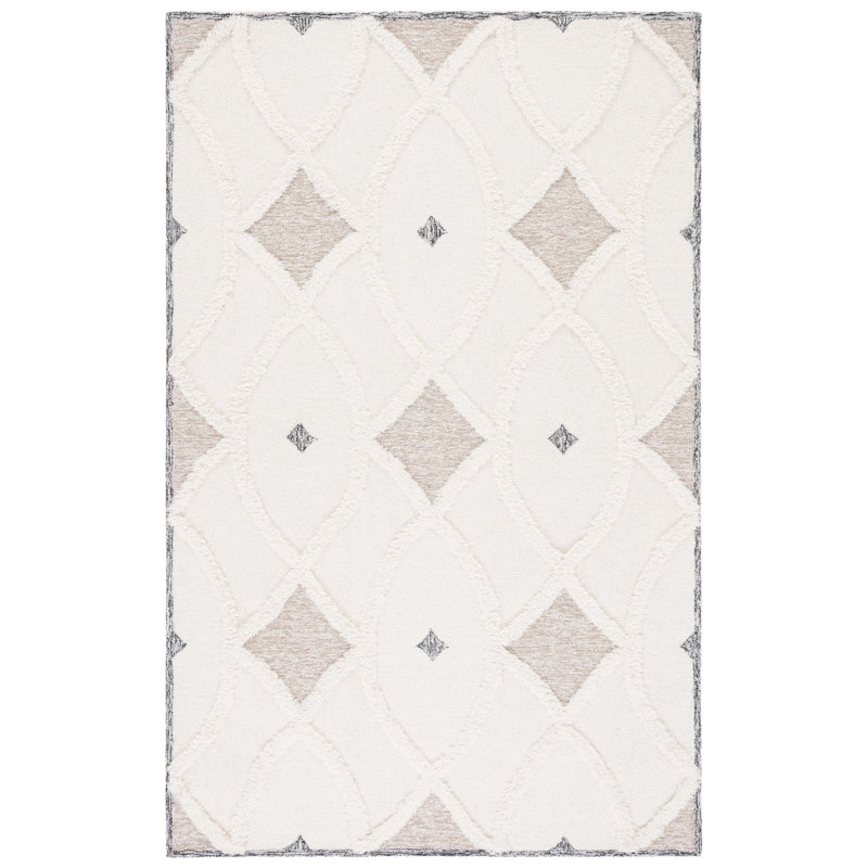 Tapis en laine / coton touffeté à la main Dalontae brun / ivoire, Rectangle 3 pi x 5 pi