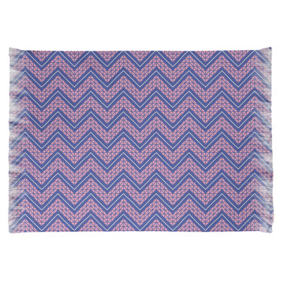 Tapis bleu/rose à chevrons à main