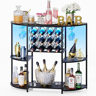 Meuble-bar à vin avec éclairage DEL, étagères de rangement et porte-verres, meuble-bar à boissons et à café pour la cuisine, la salle à manger et le salon