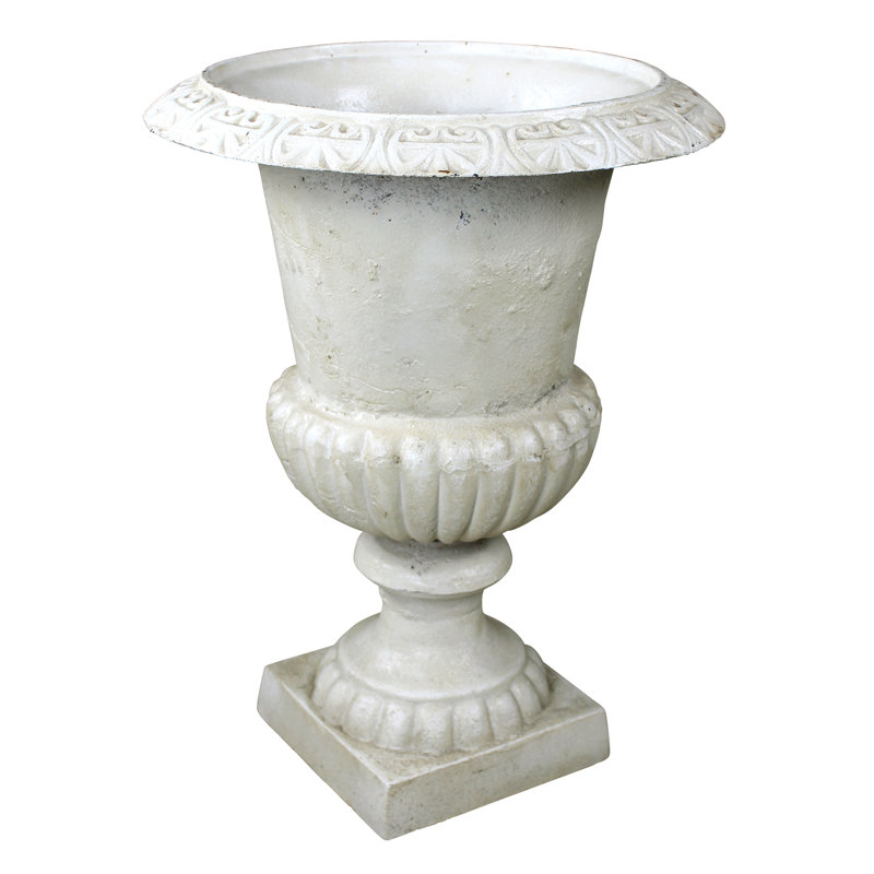 Whitewashed Cast Iron Outdoor Urn Planter, 20" x 26"