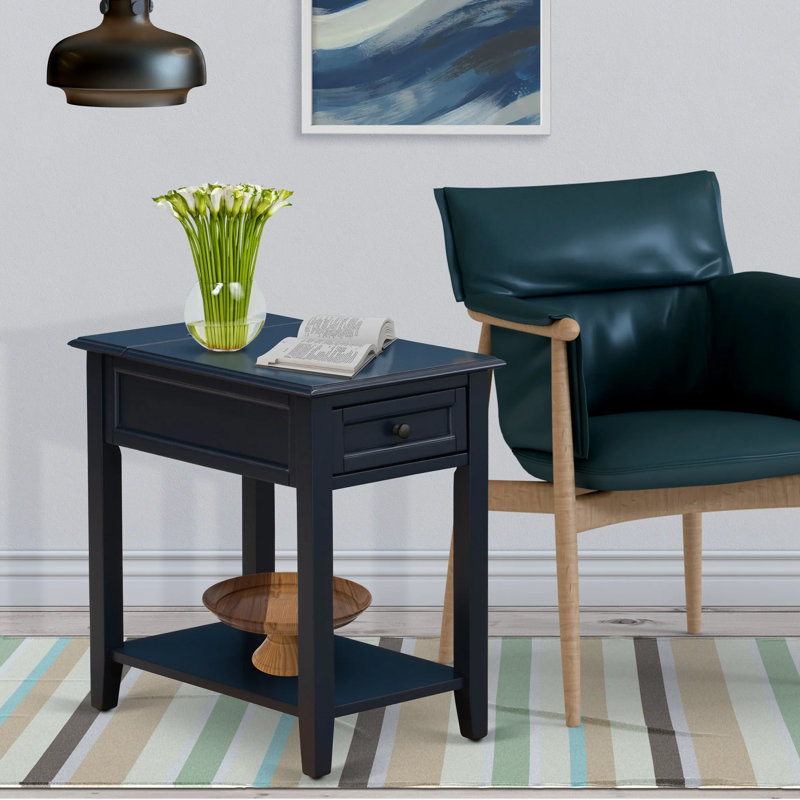 Table de bout rectangulaire avec tiroir pour chambre à coucher Denison, bleu marine, Bleu marine