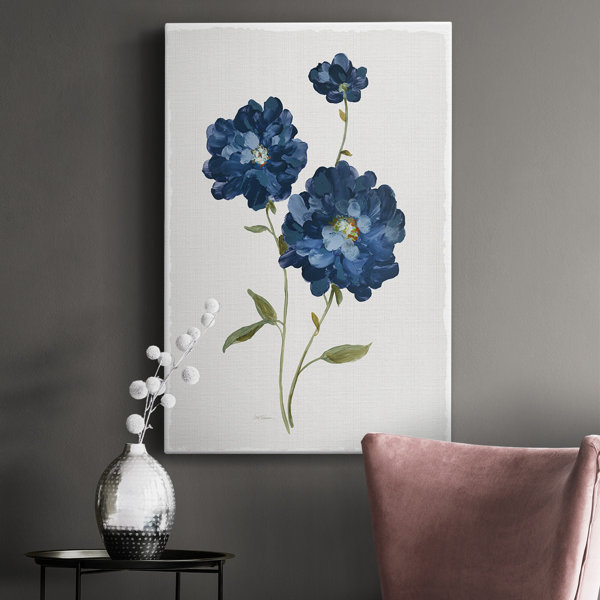 Winston Porter Blue Mums On Canvas Painting | Wayfair