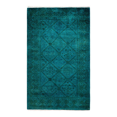 Tapis bleu noué à la main de conception unique Holsworth - bleu