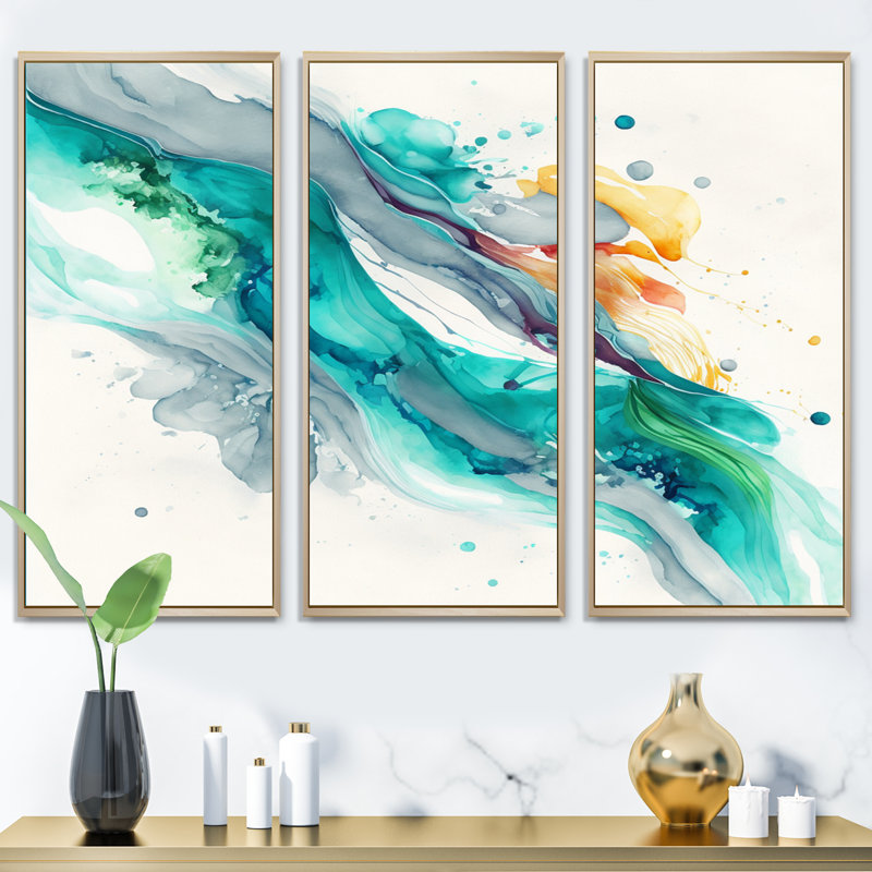 «Celebrations in Turquoise Shades of Blue VI», reproduction sur toile 3 pièces, H 28 po x l 36 po x P 1 po