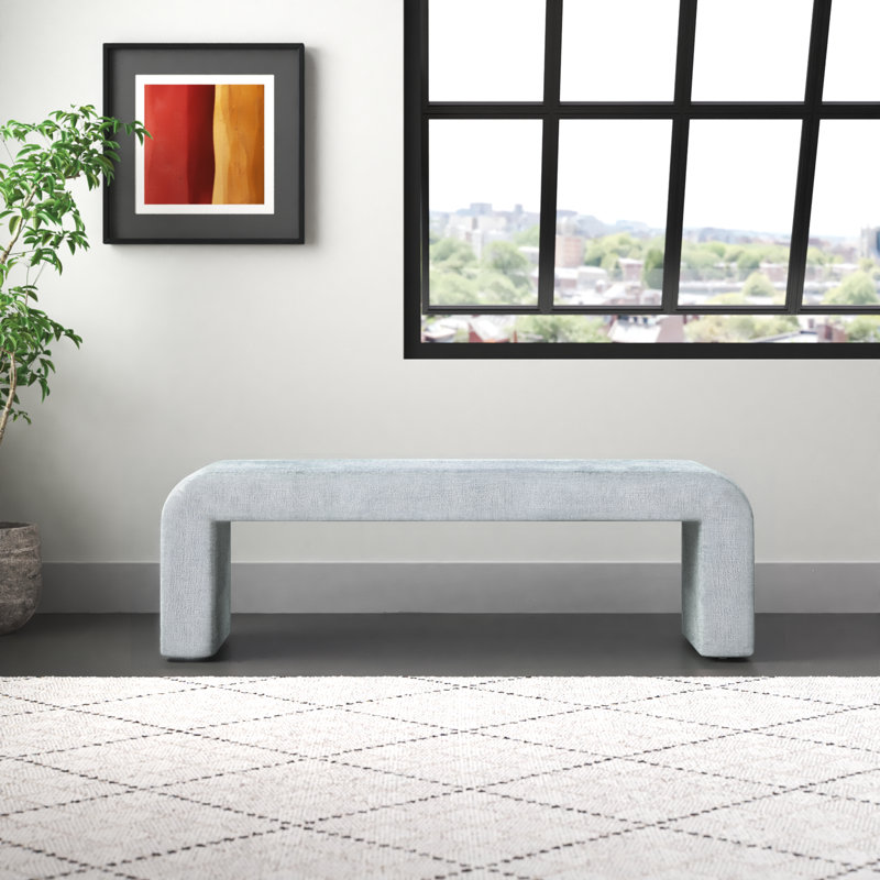 Banc rembourré mortrick, Microsuède bleu Gwen, H 19 po x l 60 po x P 18 po