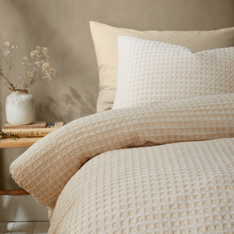 Muscat Waffle Duvet Cover Set Polyester Solid Colour Duvet Cover Set with Pillowcases, Double Duvet Cover Set + 2 Pillowcases