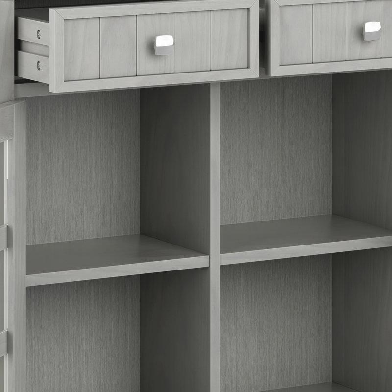 Fog Grey Solid Wood Transitional Storage Cabinet with Adjustable Shelving