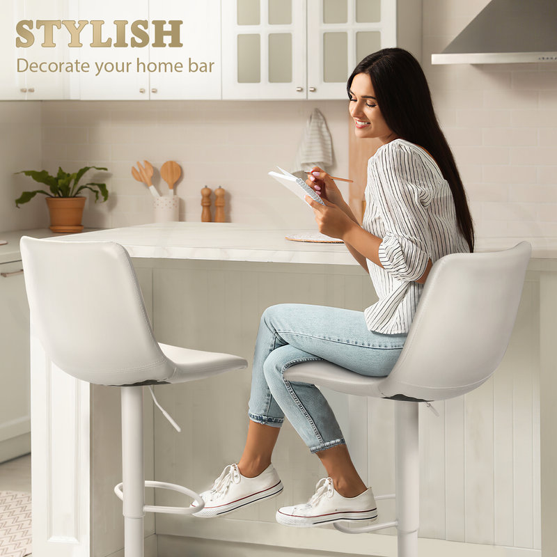 Set of 4 Adjustable Bar Stools, White