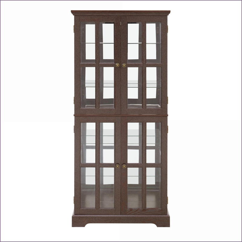 Cabinets, vitrine traditionnelle en verre cerise avec tablettes réglables Ampoule E26 | Panneau de fibres à densité moyenne + verre | Salon