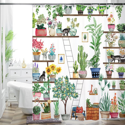 Floral Shower Curtain with Hooks Included