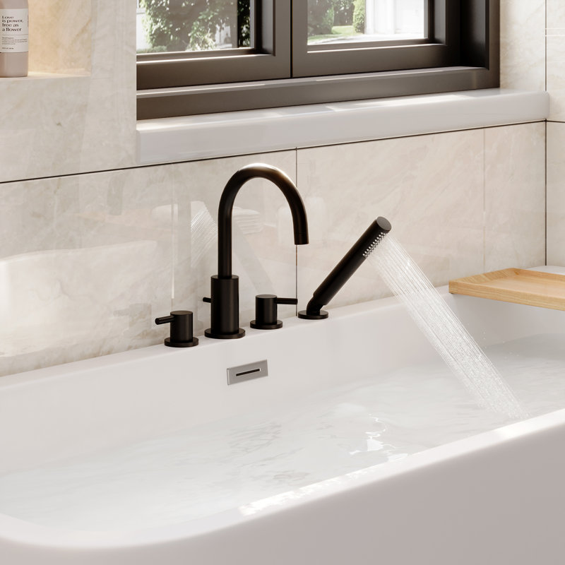Doux Double Handle Deck Mounted Tub Faucet Trim with Handshower
