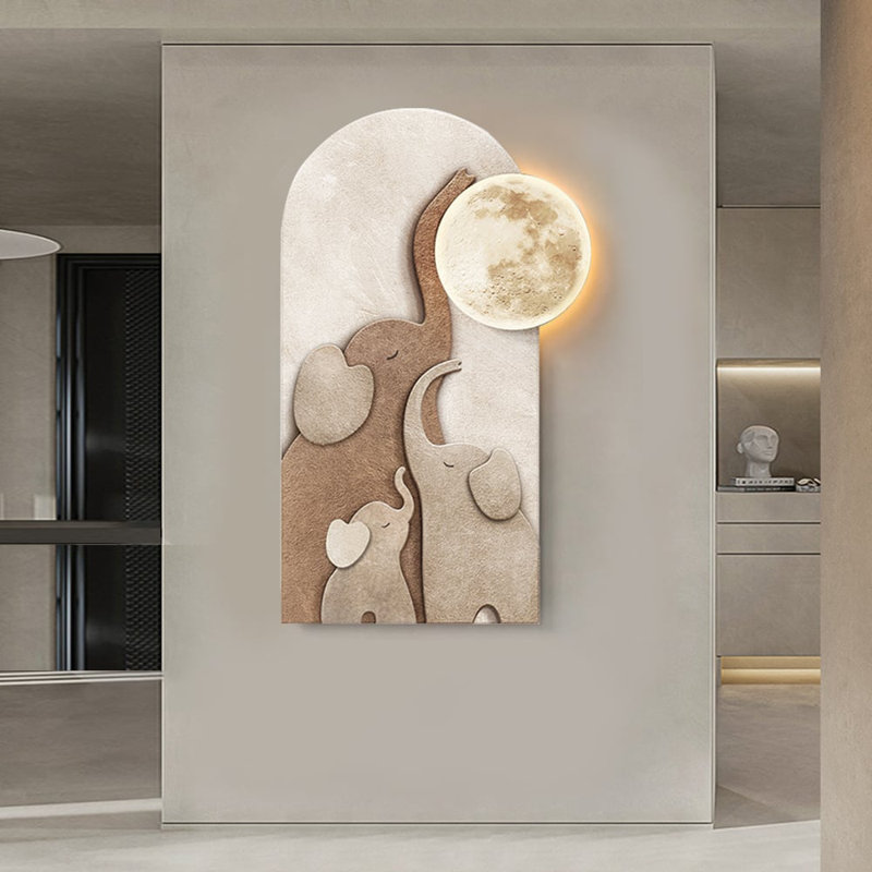31.5" Arched LED 3D Acrylic Elephant Moon Wall Sculpture Art Decor Living Room Bedroom