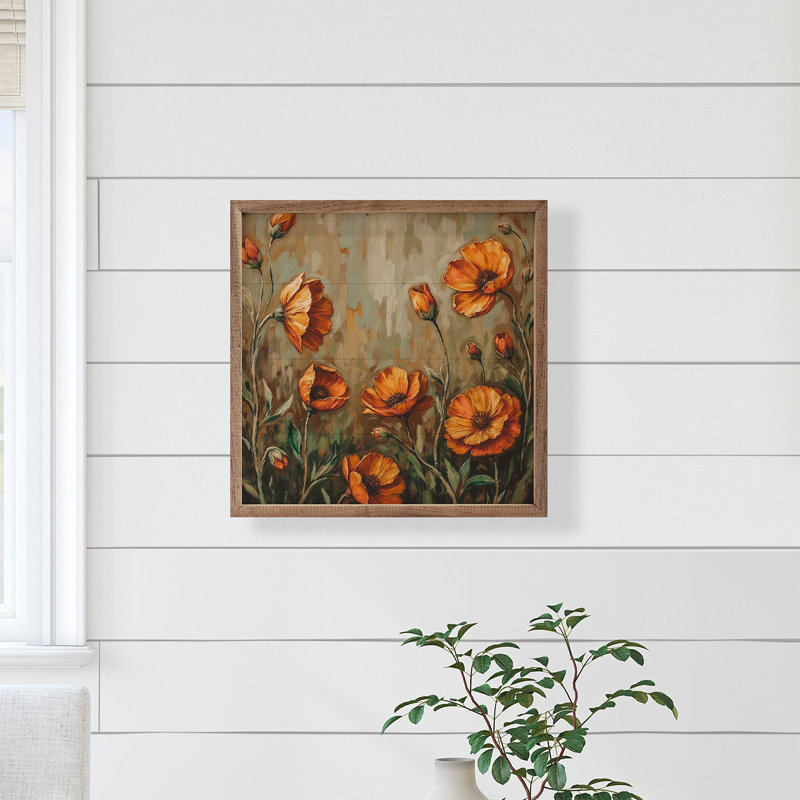 Orange Poppies Dark Grass, 4" H x 4" W
