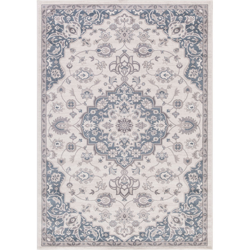 Tapis oriental bleu tissé à la machine, Rectangle 8 pi x 10 pi