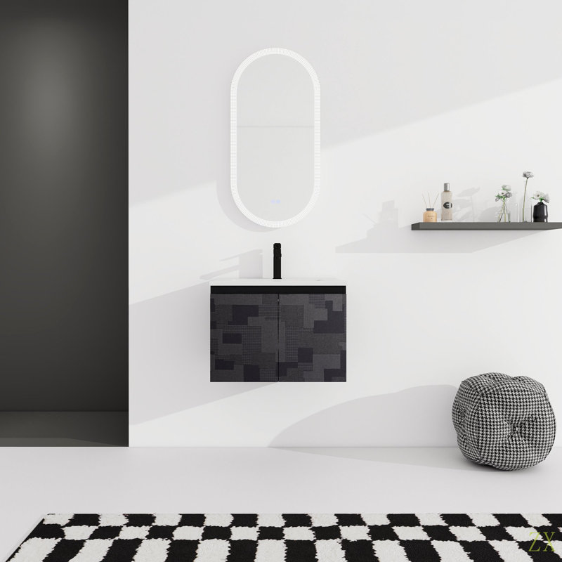 Meuble-lavabo mural 24 po avec lavabo en céramique et porte d'armoire à fermeture en douceur, ensemble KD