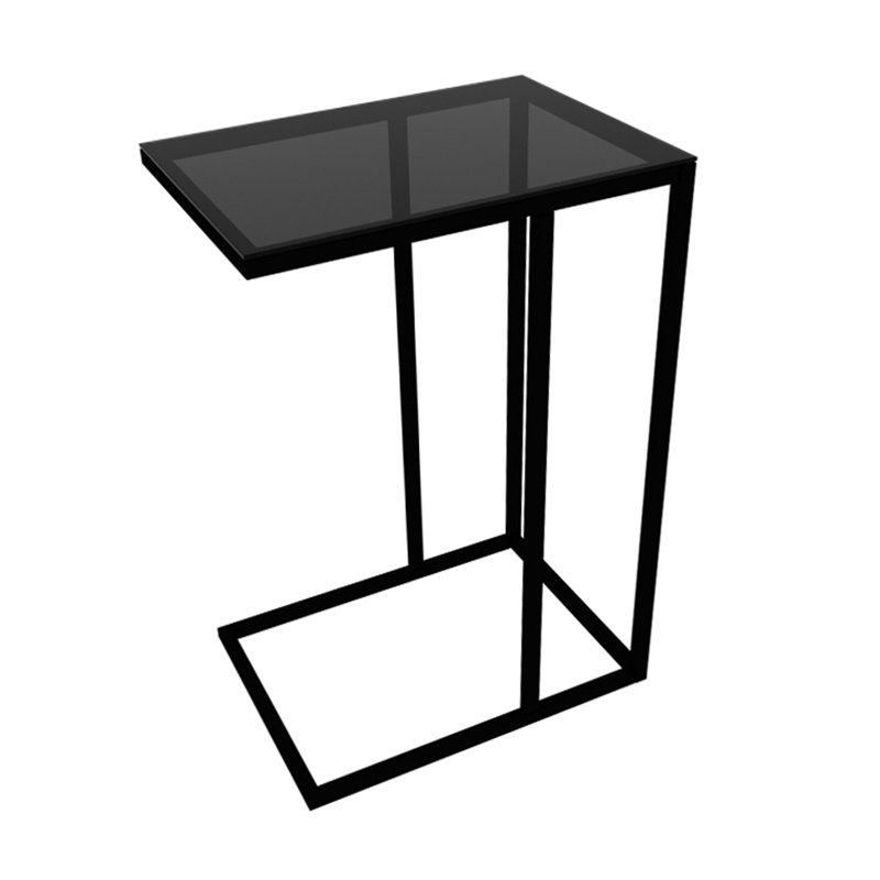 Modern Side Table with Smoked Glass Top, Black, 11.8 x 23.6 x 15.7 inches | Durable Metal Legs, Thickness: 0.16 inches | Stylish Industrial Design, Perfect for Living Room or Bedroom, Elegant & Functional